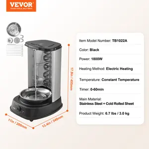 VEVOR Shawarma Grill Machine, Vertical Chicken Shawarma Cooker Machine Countertop, Electric Stainless Steel Broiler Gyro Rotisserie Oven Doner Kebab Machine, for Home Restaurant Kitchen Parties