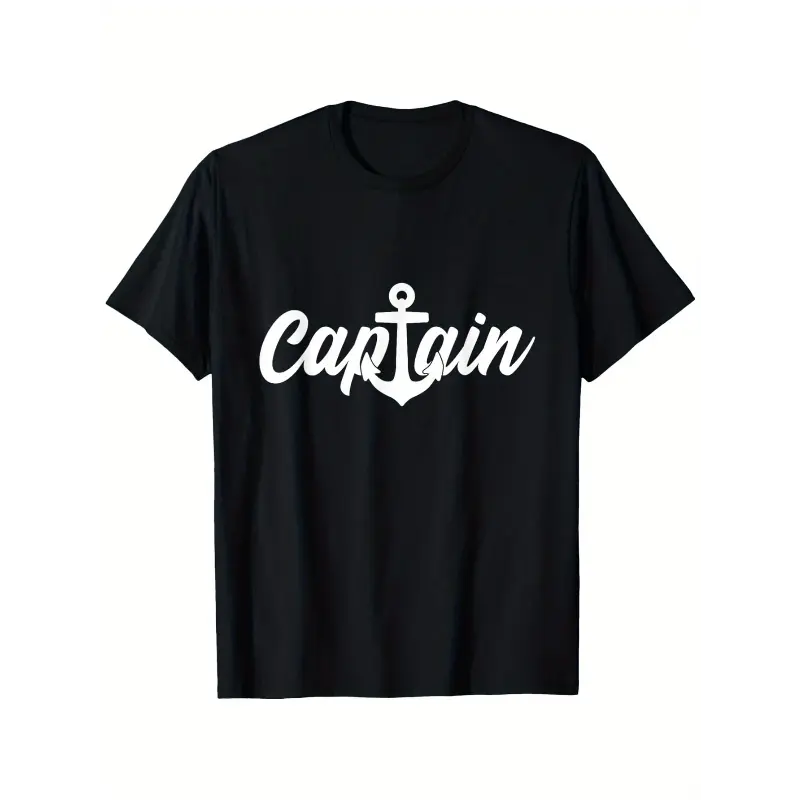 Men's 100% Cotton Captain Outfit Sailing Licence T-Shirt - Casual Menswear, Round Neck, Short-Sleeve, Breathable Fabric