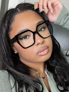 Women's Fashion Square Acrylic Glasses, Fashion Eyeglasses, Large PC Material, Full Frame Design, Decorative Transparent Lenses, Modern Style, Decoration Eyewear