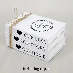 3-Piece Book Shape Fake Paper Stack Set, Luxury Rope-Attached Decorative Storage Items, Home Living Room Coffee Table Decor, Gift Option, Three Pieces