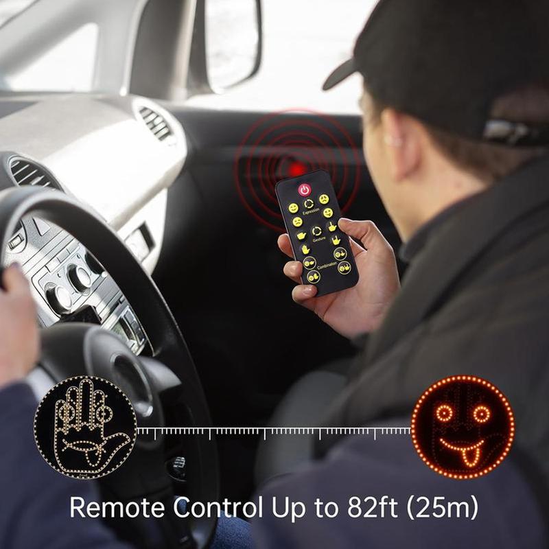 Car Window LED Gesture Light with Remote Control 8-in-1 Emoji Display Auto-Off Fun Mood Light for Cars & Trucks