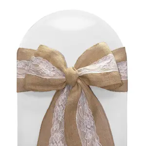 Burlap Sashes with White Lace  6" x 108" (Pack of 10)