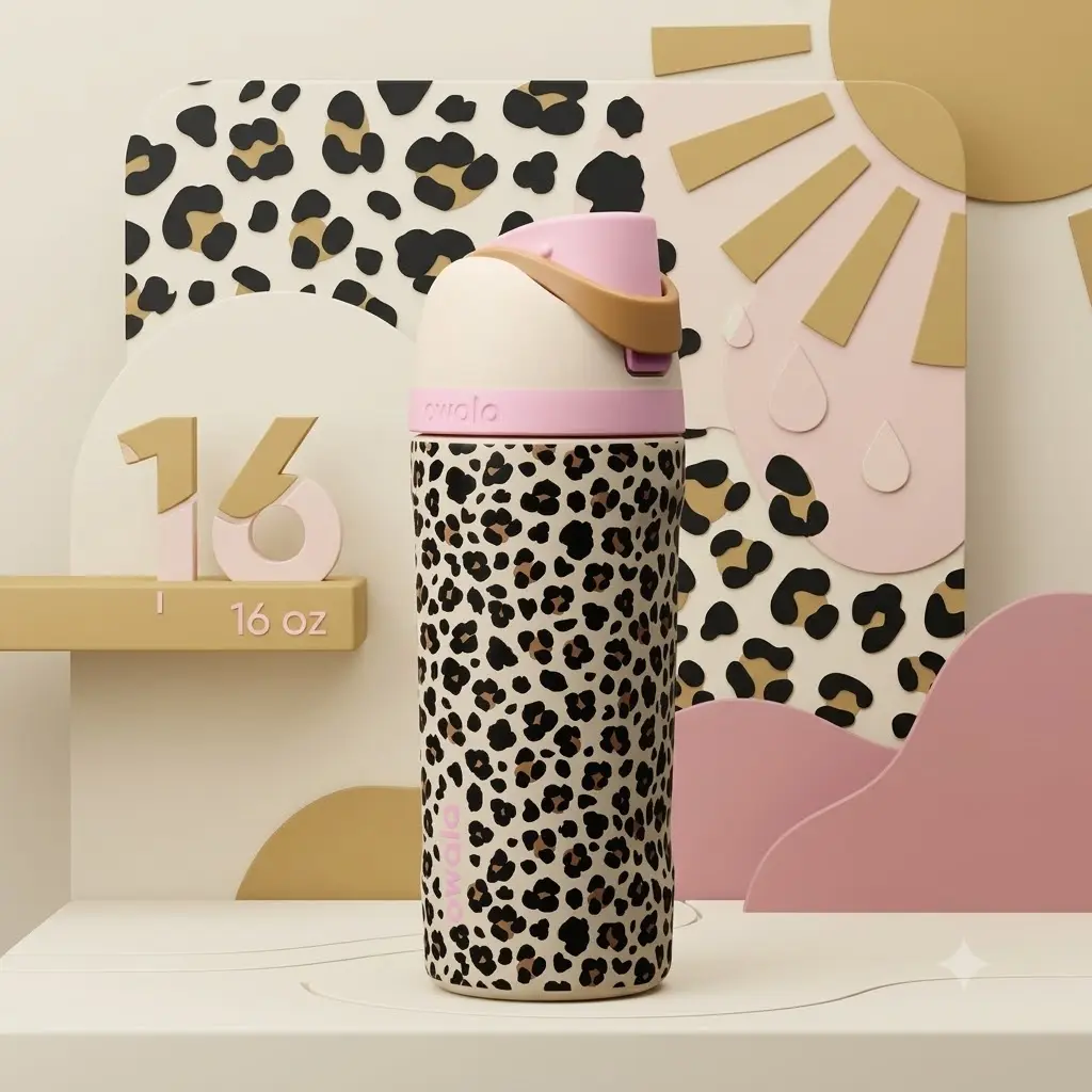 Trendy Owala leopard print vacuum insulated water bottle, 16 oz capacity, Owala back-to-school gift