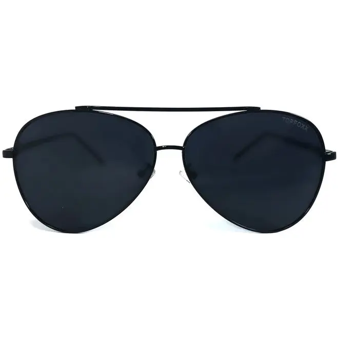 Amelia Jet Black Sunglasses with Black Lenses and Frames Aviator Frames Wrap Around Classic Shades UV 400 Protection