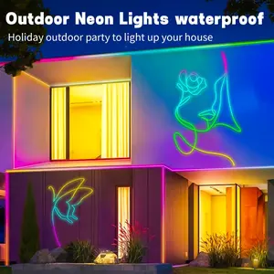 Neon Rope Lights, 16.4ft Smart RGB+IC LED Strip Lights with App & Remote Control, IP67 Waterproof Flexible Neon String Lights for Bedroom, Music Sync, DIY Multiple Modes for Wall Gaming Christmas Home