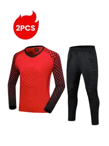 Men's Goalkeeper Jersey Set with Sponge Elbow Pads, Breathable Quick-Dry Long Sleeve Shirt & Pants, Ideal for Training & Matches, Goalkeeper Kit