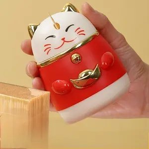 Cute Fortune Cat Toothpick Holder, Press-Release Design, Hygienic, Perfect for Daily Use and Guests, Adds Life Ritual Charm