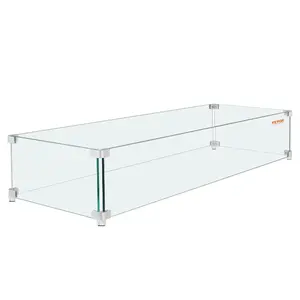 VEVOR Fire Pit Wind Guard, 23x 23x 8 Inch Glass Flame Guard, Round Glass Shield, 1/4 - Inch Thick Fire Table, Clear Tempered Glass Flame Guard, Aluminum Alloy Feet for Propane, Gas, Outdoor