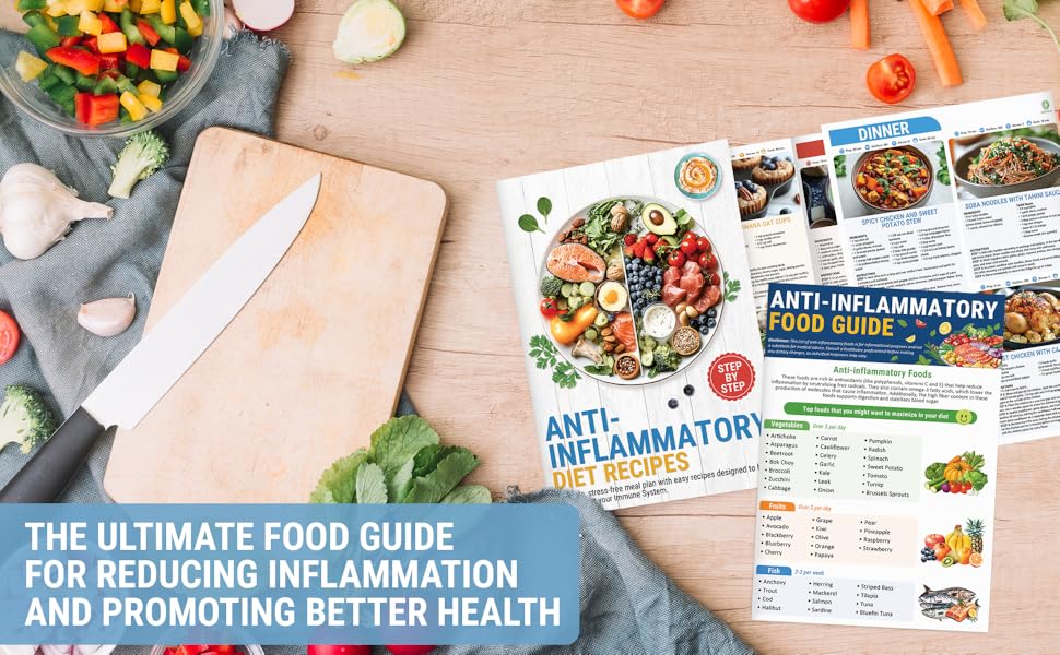 Set of 2 Anti Inflammatory Diet Foods List & Action Plan Brochure, Foods to Eat & Avoid Chart, Nutrition Grocery Guide, Easy Recipes for Beginners, Healthy Eating Meal Plan
