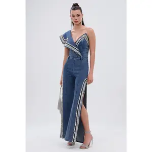 LUXURIOUS DENIM PANTS WITH SIDE SLITS