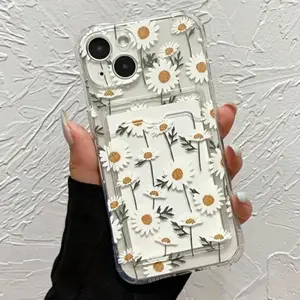 Flower Pattern Phone Case with Card Slot, Anti-drop Decorative Phone Protector Cover, Phone Accessories Compatible with iPhone 11 12 13 14 15 16 Pro Max