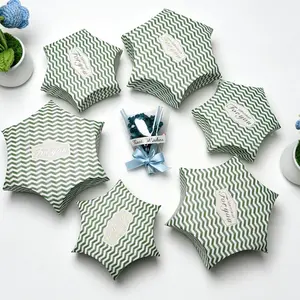 12-Piece Wave Line Hexagonal Lucky Star Candy Box, DIY High-End Paper Gift Packaging, Elegant Spring Party Gifts, Bridal Favor Boxes
