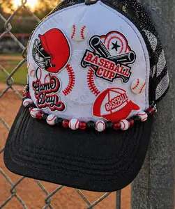 Baseball Game Day Trucker Hat, Baseball Mom Hat, Beaded Baseball Cap, Cute Sports Hat, Baseball Patch Hat, Custom Team Spirit Hat for Women