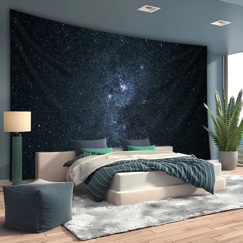 1pc Extra Large Starry Night Sky Tapestry - Premium Polyester Fabric Wall Hanging with Free Hooks, Horizontal Landscape Design for Living Room, Bedroom, Office, Party & Live Streaming Background Decor, Room Decoration, Office Decor, Cosmic