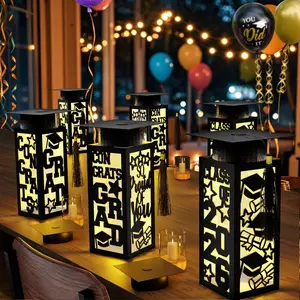 6 Pcs Graduation Table Centerpieces Boxes Class of 2026 Graduation Paper Lanterns Boxes with LED Hollow Out Black for Congrats Grad School College Table Decorations Grad Party Photo Props OuMuaMua