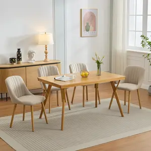 Modern Upholstered Dining Chairs Set of 2 – Linen Fabric, Wood Legs, High Back, Available in Beige or Grey