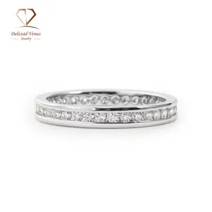 Delzzad Eternal Path Ring Channel Set Eternity Wedding Band Ring VVS Synthetic Moissanite Ring Jewelry Copper Band Perfect Birthday Engagement Wedding Anniversary Christmas Valentine's Day Gift