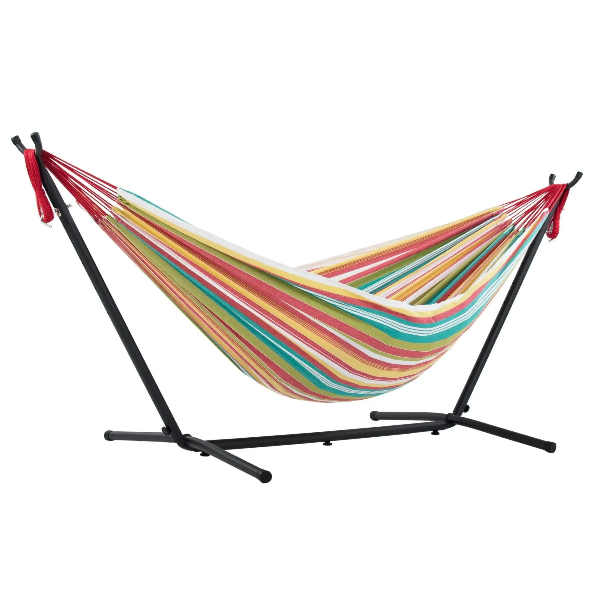 Vivere Double Cotton Hammock, Comfortable Daybed with Steel Stand, 9', Salsa Vivere Double Cotton Hammock, Comfortable Daybed with Steel Stand, 9', Salsa