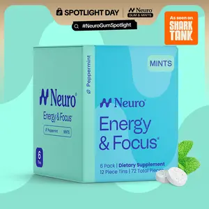Neuro Energy Caffeine Mints - Sugar-Free Nootropic Mints for Energy & Focus with L-theanine, Caffeine, Vitamin B12 & Vitamin B6 - Peppermint Flavor