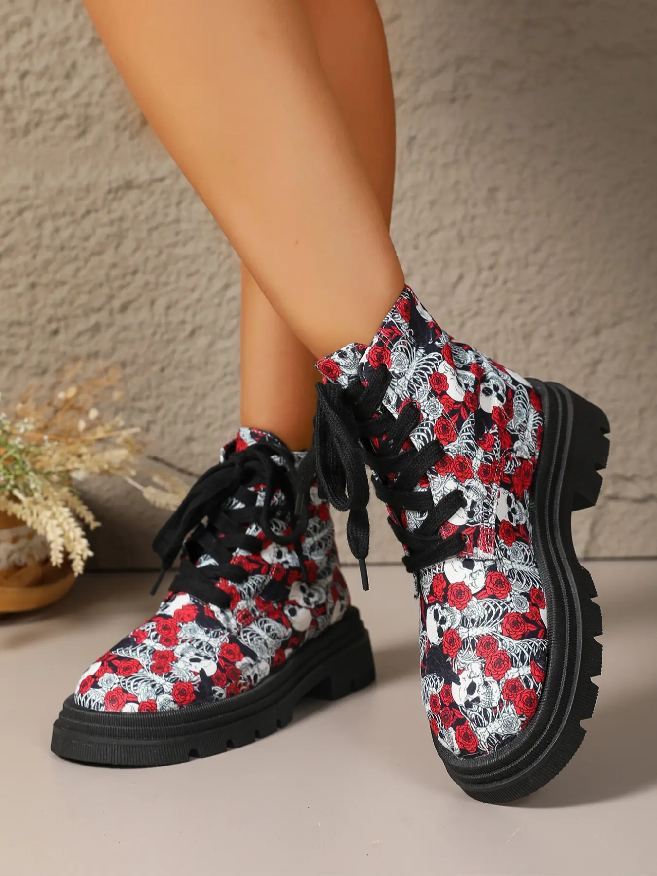 Halloween Women's Non-Slip Short Boots, Pumpkin Ghost Pattern, Round Toe, Easy Lace-Up Closure, All Seasons Footwear