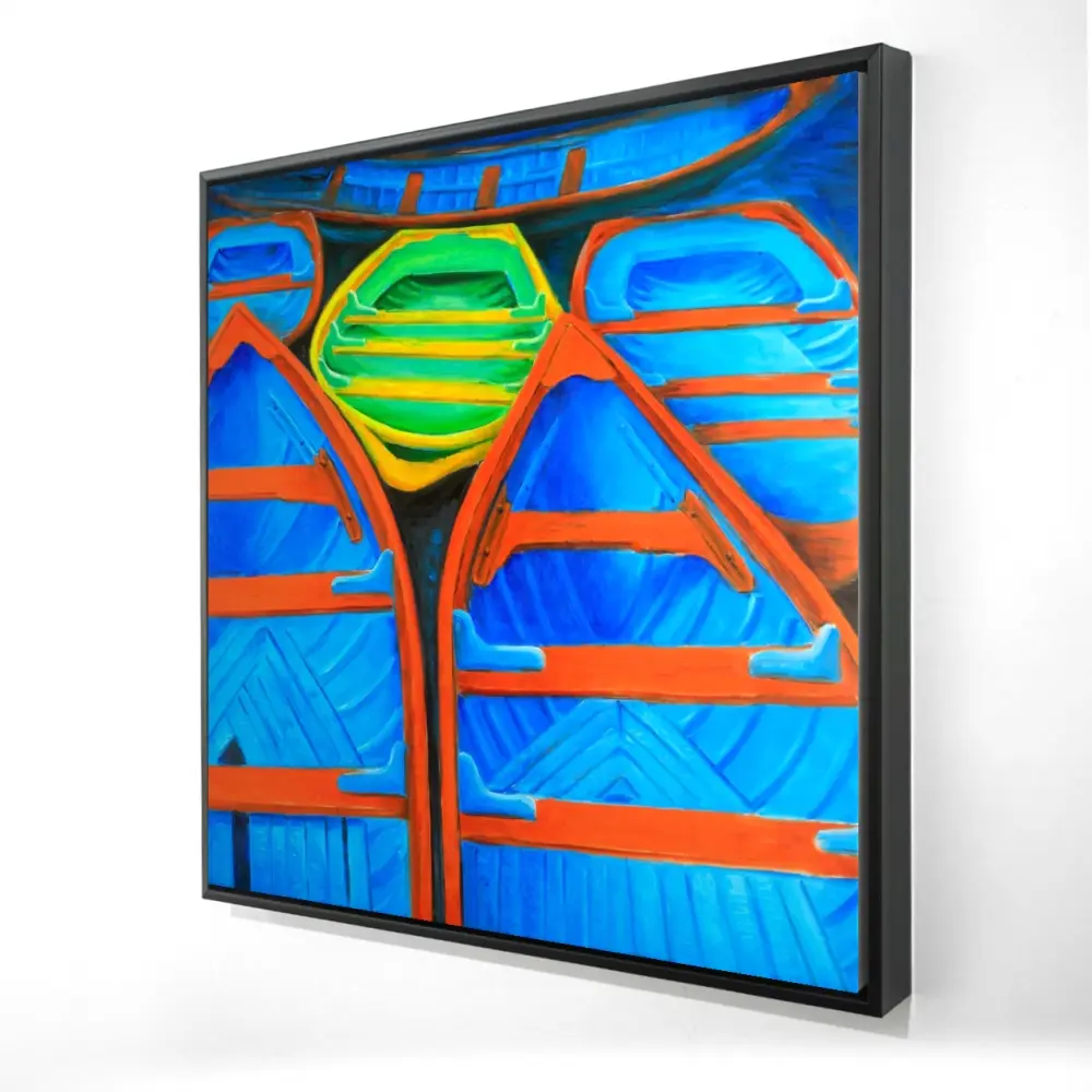 Begin Home Decor 2081-2424-CO70 24 x 24 in. Coastal Retro Bedroom Canvas - Colorful Canoes Wall Art