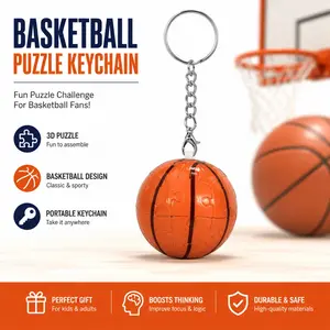 Basketball Theme 3D Puzzle Keychain, Creative Gift for Couples, Friends, Classmates, Fun Assembly Basketball Keychain, 3D Ball-Shaped Pendant