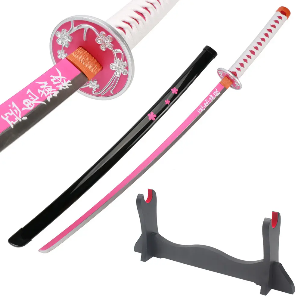 41-in Real Demon Slayer Kanao Kanawo Cosplay Sword - Dull Blade, Plastic Handle, Wooden Holder Stand, Nearly 3 lbs, for Anime Fans Halloween Role-Playing Props, Christmas/Birthday Gift, Wooden Holder Stand Display, No, Unisex, Stainless Steel Blade, 41 In