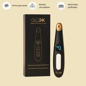 GLO24K Triple Action Eye Care Therapy Wand Rechargeable LED Thermal Vibration for Radiant Skin Travel Friendly Beauty Tool