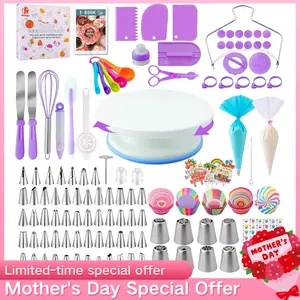 356pcs Cake Decorating Supplies Kit Baking Tools Set with Cake Turntable Pastry Piping Bags Icing Tips Smoother Scrapers for Beginners Cake Lovers Home Baking