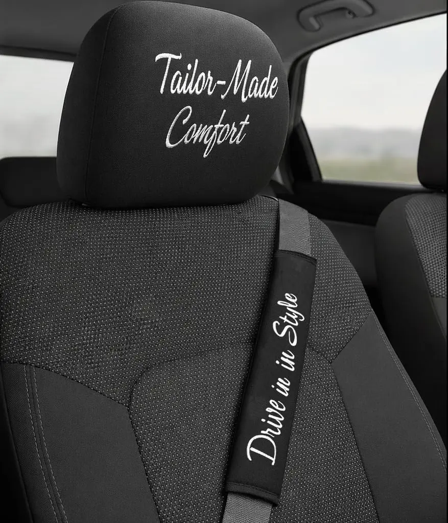 YUPBIZAUTO Custom Name Headrest Cover & Seat Belt Pad Set, 2 Pieces