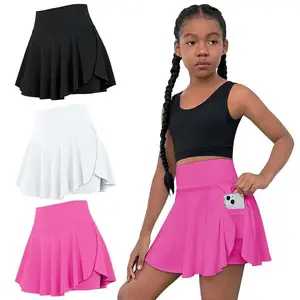 Girls Athletic Skort High Waist Tennis Skirts with Shorts Butterfly Ruffle School Skirts with PocketsGift