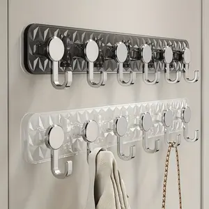 1pc Wall-Mounted Hooks - 1 Row, Plastic Towel Hooks That Are And Rust-Resistant for Bathrobes, Electroplated Plastic Hooks for Towels, Coats, Hats, And Keys in The Bathroom Or Bedroom (6 Hooks, Transparent White/Transparent Black)