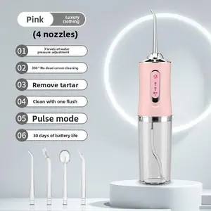 Pink Portable Electric Tooth Flusher Oral Cleaner with 4 Nozzles 30 Days Battery Life Waterproof Lightweight Oral Care Device for Adults Lightweight Daily Durable Handle Storage