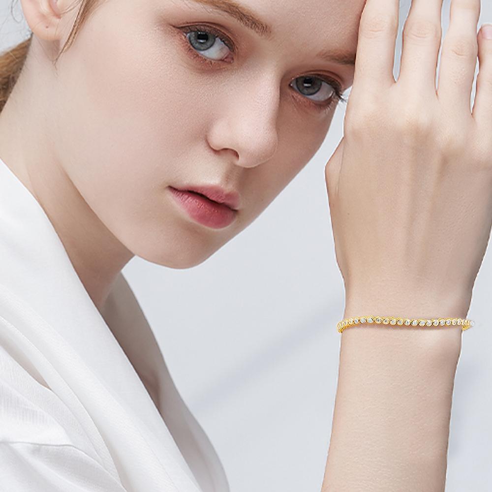 2/3mm  Certified Moissanite Tennis Bracelet for Women 925 Sterling Silver Round Bubble Bezel Setting Diamond Bracelets Bangle