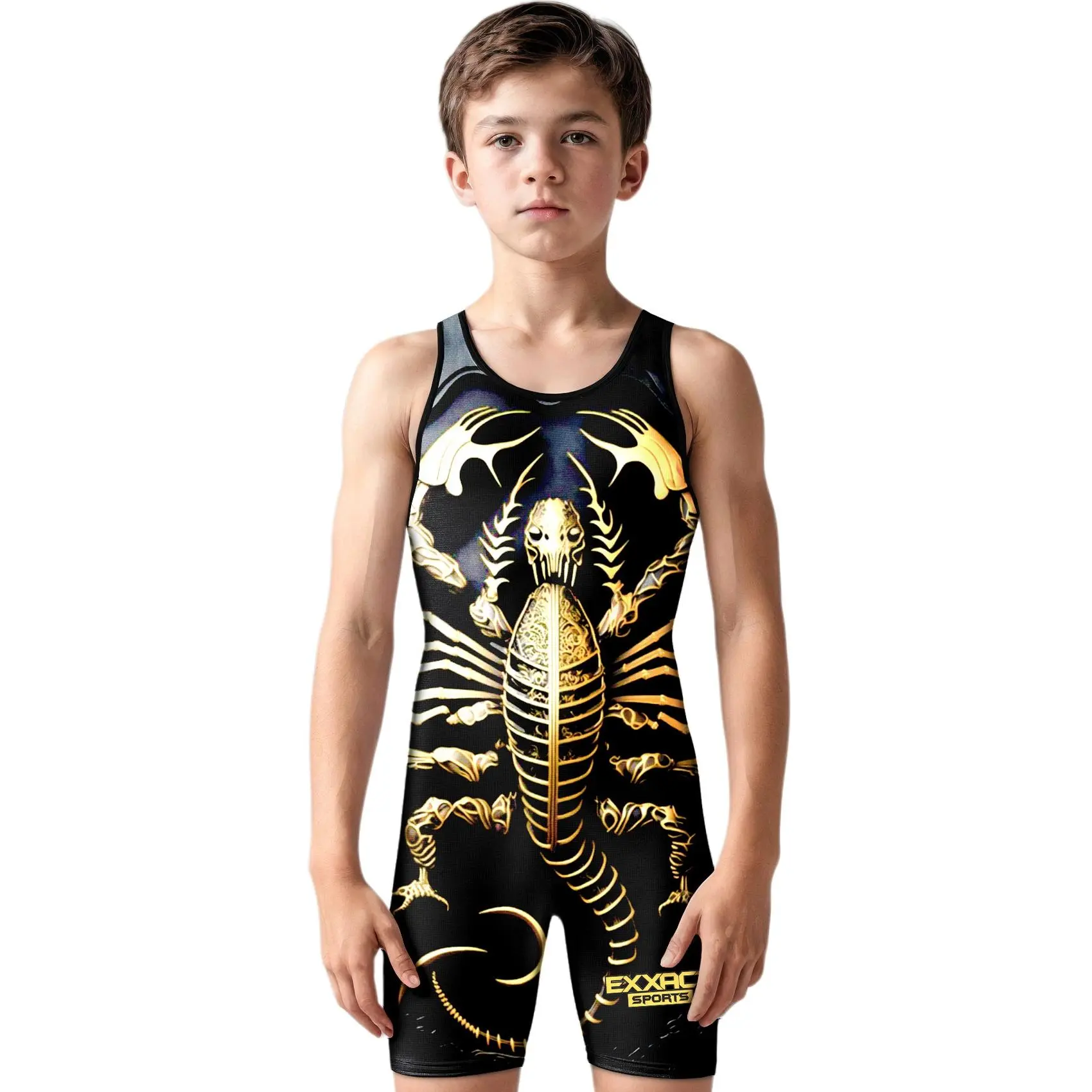 Exxact Sports Sublimated Youth Wrestling Singlet - Premium Powerlifting Singlet for Boys Singlets(Scorpion), Sporty Sports Tops