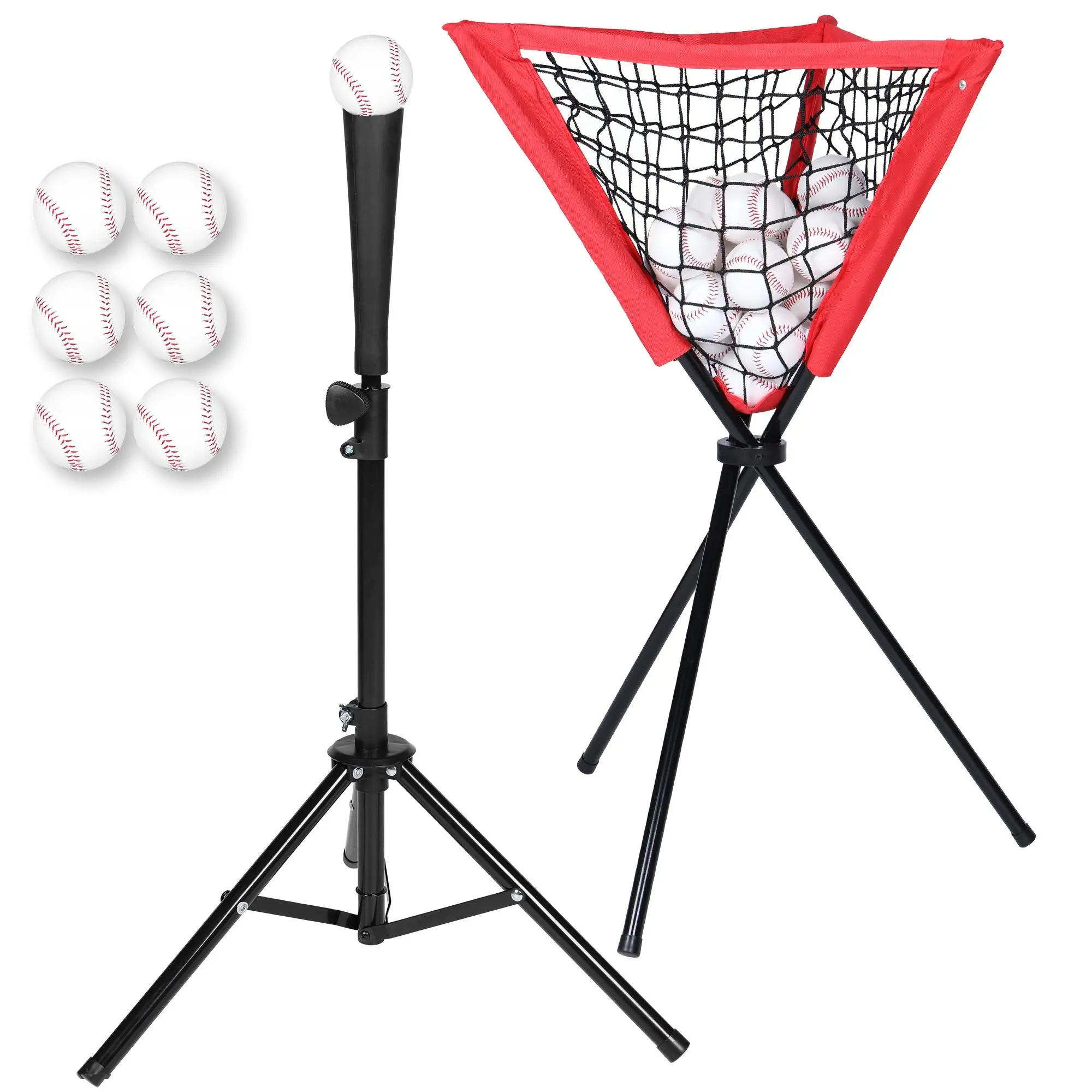 Tee Ball Baseball Batting Tee & Ball Caddy Bundle PACK| Baseballs included| Adjustable hitting tee| Portable Tripod Stand for Training| Practice