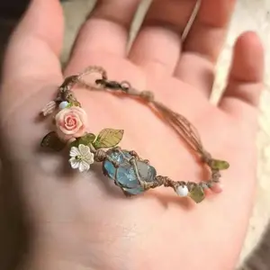 Handmade Bohemian Floral Bracelet，Natural Gemstones & April Birthstone，Light Ocean Jewelry，Perfect For Daily Wear，Party Gifts，Valentine Day