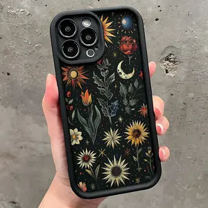 Bohemian Sunflowers Moon Vibrant Vivid Aesthetic Chic Unique All-Inclusive Shockproof Phone Case, Trendy Durable TPU Mobile Phone Protective Case, Compatible with Iphone 11/12/13/14/15/16 Pro Plus Pro Max Cover Cellphone