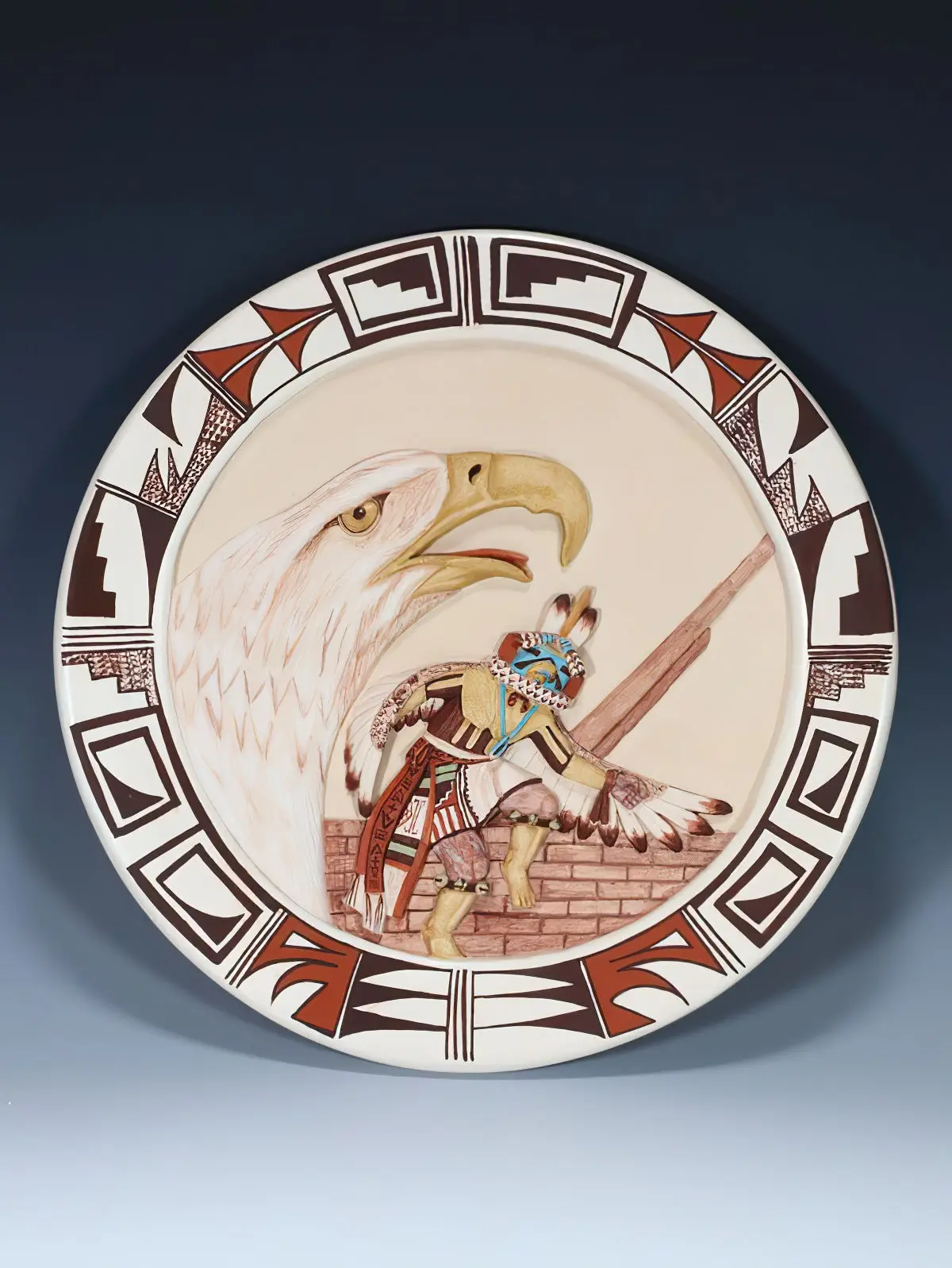 Navajo Hopi Style Hand Coiled Pottery Plate