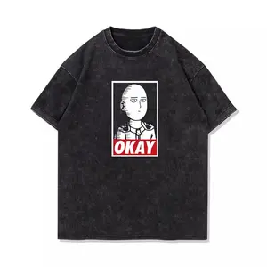 valentine shirts Japanese animation one-punch Superman Saitama classic washed old popular short-sleeved T-shirt pure cotton loose retro fashion