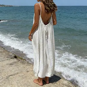 Casual Fashion Women Solid Color Backless Cami Dress Sleeveless Spaghetti Strap Soft Breathable Comfort Summer Dress Ideal for Beach Vacation Daily Outdoor Holiday Wear