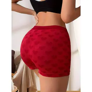 3pcsWomen'sSeamlessBoyshortPantiesinRedwithHeartPattern-SuperSoft&BreathableNylonBlend,Low-Rise,Mid-Support,MachineWashable-ElegantSolidColorUnderwear