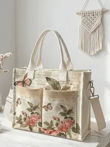 One Floral Pattern Printed Travel Bag, Travel Essentials Bag, Large Capacity, Wear-resistant and Durable. Multi-pocket Design for High Space Utilization, Suitable for Work, Shopping, Picnic and Other Occasions