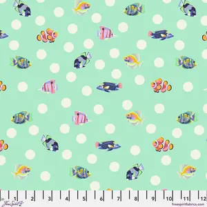 Fabric FreeSpirit Tula Pink Seafoam School Crossing Floral Reef by the Quarter Yard PWTP268.SEAFOAM
