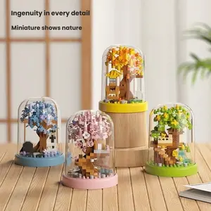 Educational Toy, Trendy Play Figurine, Girl Boy Flower Bricks Building Blocks Set, Four Seasons Cherry Blossom Tree House Gift