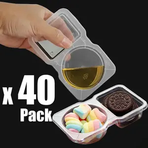 40 PCS Double-Layer Reusable Snack Containers with Lids Portion Control 2 Compartments Plastic Boxes for Meal Prep Snacks Sauces Dips Travel Camping Outdoor Kitchen Food Storage