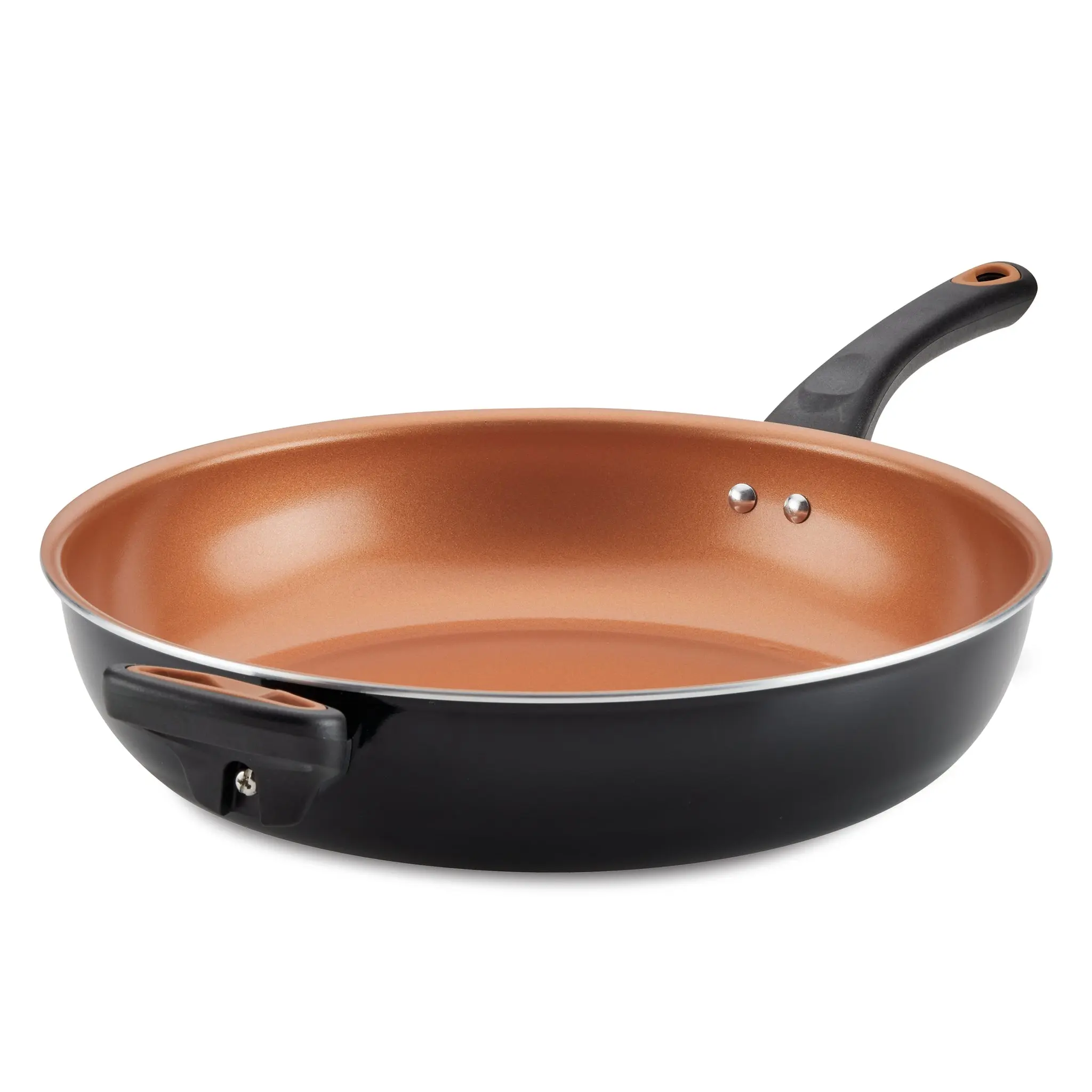 12.5-Inch Copper Ceramic Nonstick Deep Skillet Wok with CopperSlide Technology, Helper Handle, Easy Cleanup, Frying Kitchen Cookware Accessory