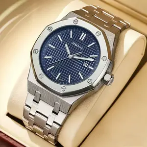 AIMANA Men’s business fashion watch with waterproof design, luminous date display, a bold blue dial, and a polished steel strap. Powered by a high-precision movement, it’s a stylish and versatile gift for birthdays or parties.