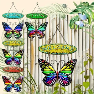 Butterfly Pattern Welcome Sign, 1 Count Metal Hanging Garden Decoration, Outdoor Garden Butterfly Decoration, Fence Porch Metal Hanging Garden Decoration