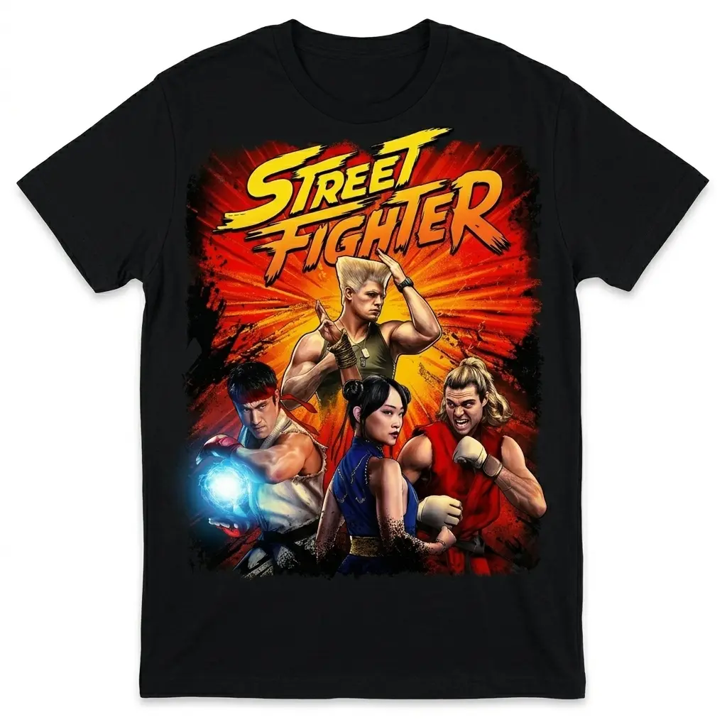 Street Fighter 2026 Live-Action Movie Graphic Tee - Premium Oversized Streetwear - Ryu, Ken & Chun-Li Official Poster Design - Vintage 90s Vibes Cotton T-Shirt